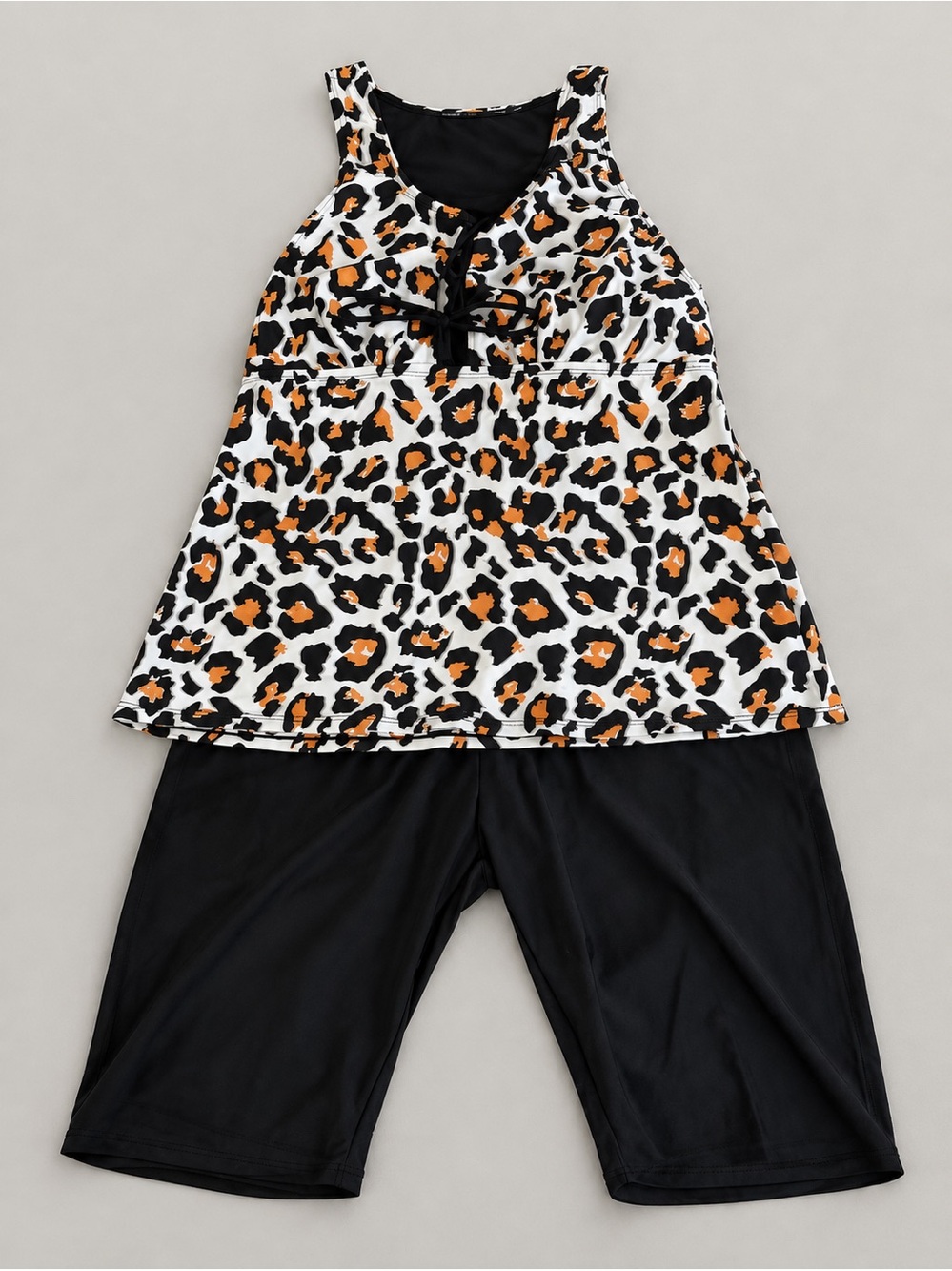 Leopard Print Tankini Set in Black, White & Orange